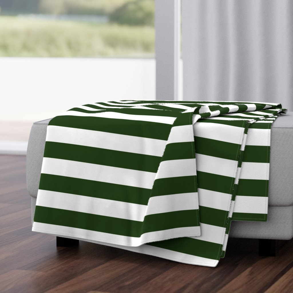 Forest Green and White Wide 2-inch Cabana Tent Horizontal Stripes