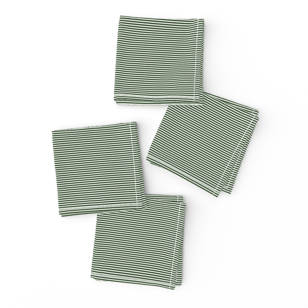 Forest Green and White 1/16-inch Micro Pinstripe Horizontal Stripes