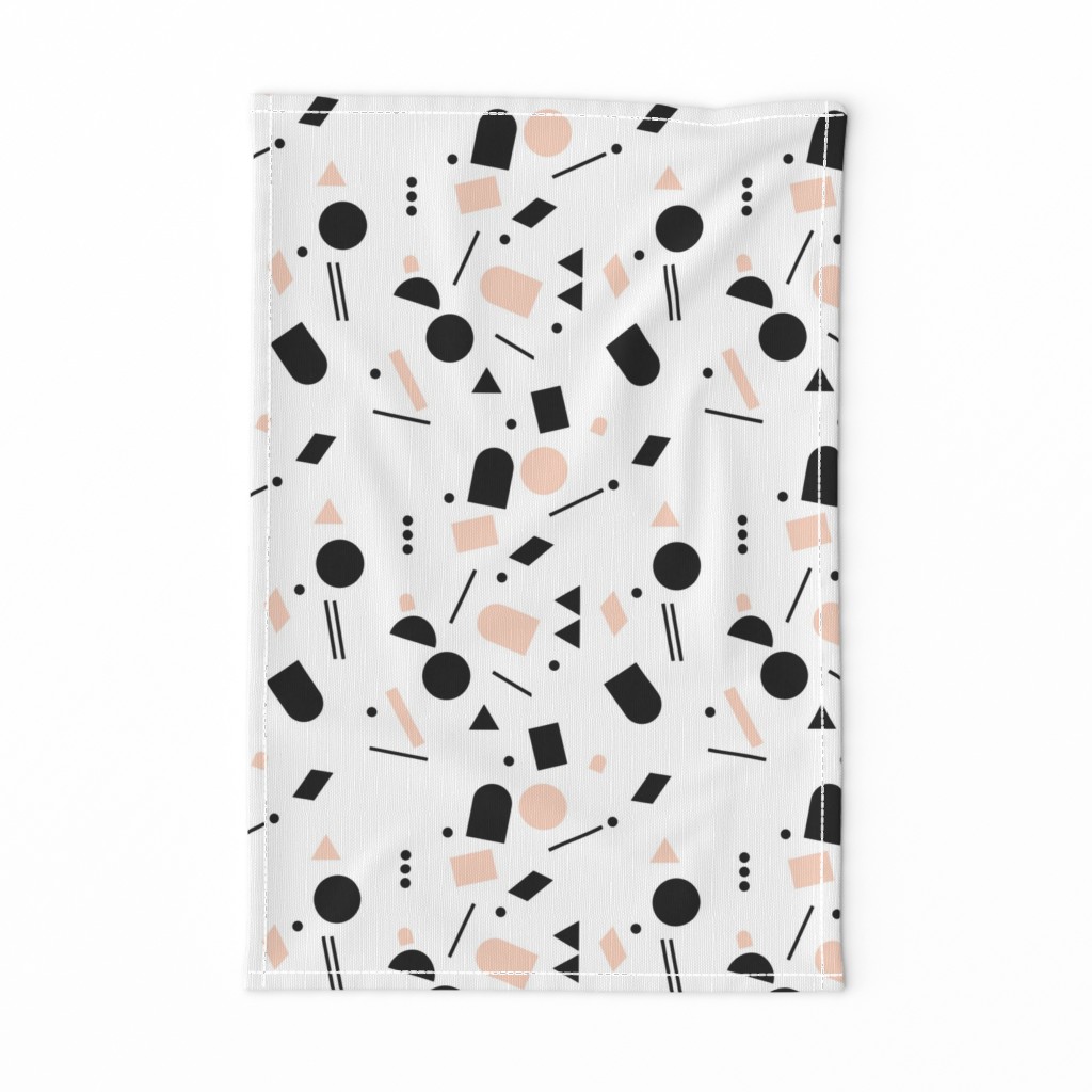 Geometric elements minimal trend design  spring summer abstract for swim black and white peach pink girls