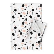 Geometric elements minimal trend design  spring summer abstract for swim black and white peach pink girls