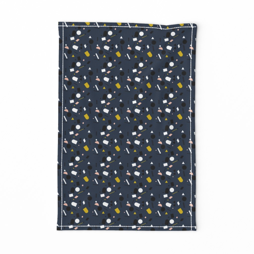 Geometric elements minimal trend design  spring summer abstract for swim navy blue yellow peach SMALL