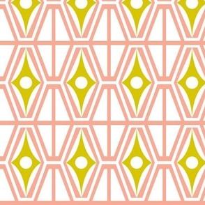 Metro - Midcentury Modern Retro Geometric Fusion Blush Pink & Citron Yellow