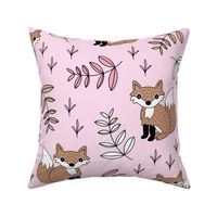 Little fox woodland summer forest and lush green leaves baby nursery design pink girls JUMBO