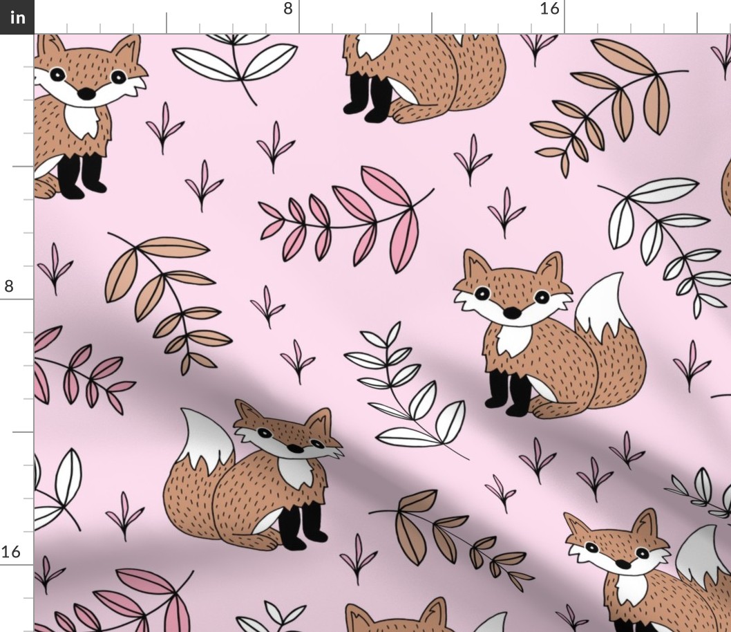 Little fox woodland summer forest and lush green leaves baby nursery design pink girls JUMBO