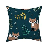Little fox woodland forest and lush green leaves baby nursery design navy yellow boys JUMBO