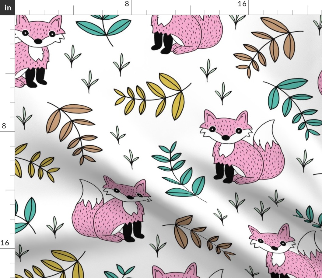 Little fox woodland summer forest and lush green leaves baby nursery design pink yellow girls JUMBO