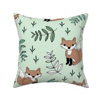 Little fox woodland summer forest and lush green leaves baby nursery design mint boys JUMBO