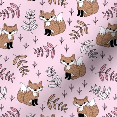 Little fox woodland summer forest and lush green leaves baby nursery design pink girls