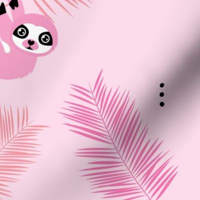 Cute little Sloths and palm leaves summer jungle pura vida irregular illustration design pink girls JUMBO