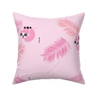 Cute little Sloths and palm leaves summer jungle pura vida irregular illustration design pink girls JUMBO