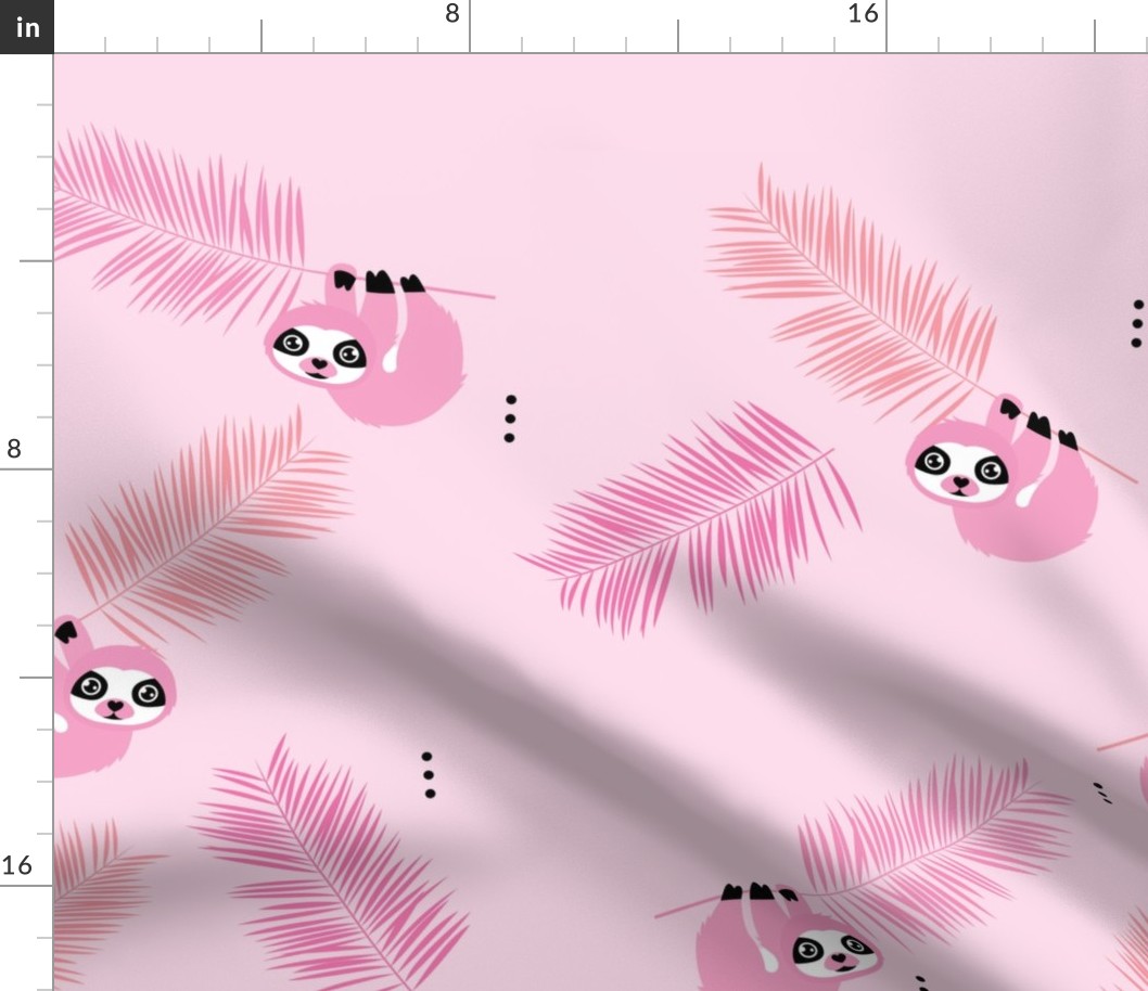 Cute little Sloths and palm leaves summer jungle pura vida irregular illustration design pink girls JUMBO