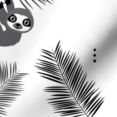 Cute little Sloths and palm leaves summer jungle pura vida irregular illustration design gender neutral gray JUMBO