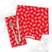 Wonky Fringed Buffalo Plaid in Scarlet Red and Pink