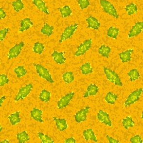 Wonky Leafy Polka Blobs - green on gold texture
