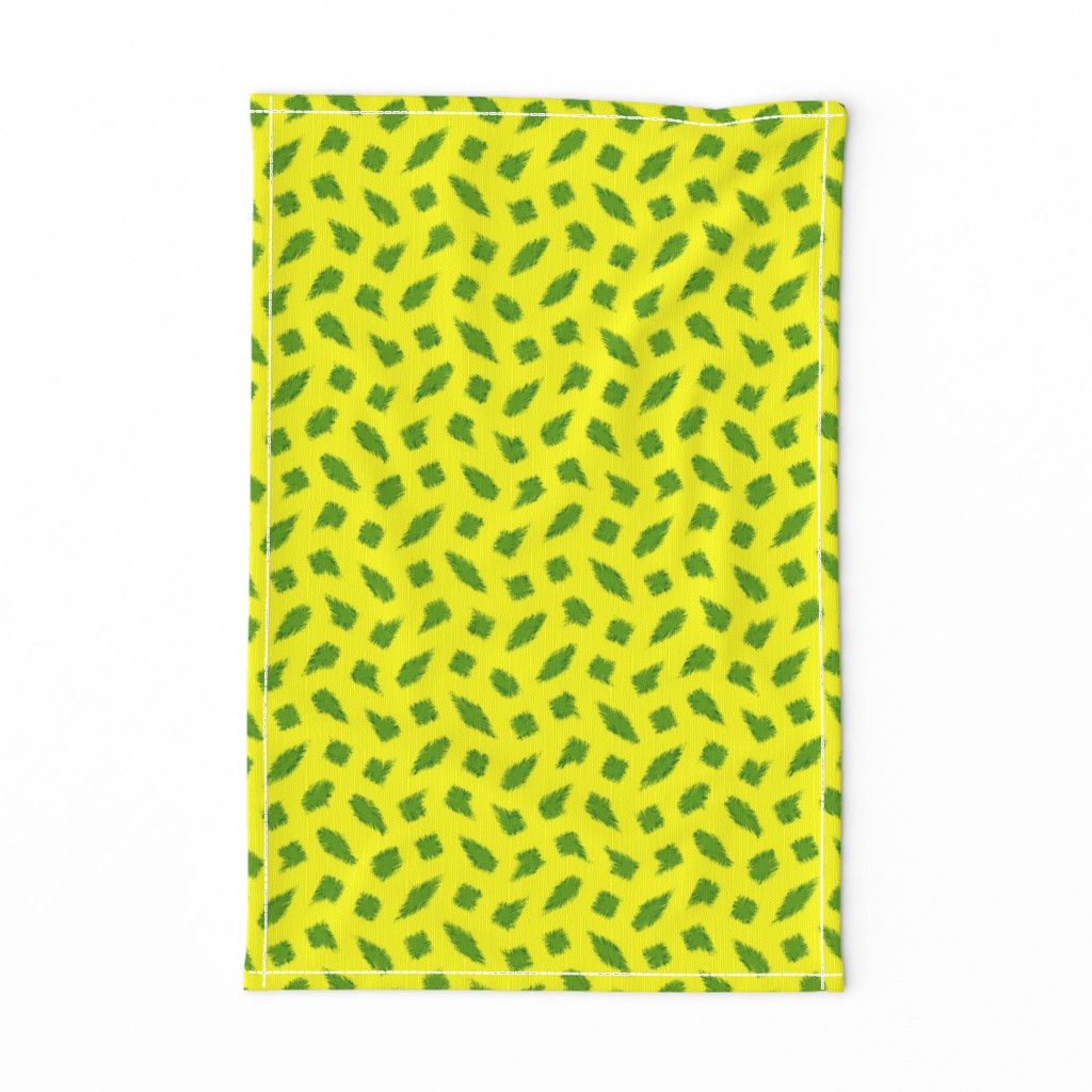 Large - Wonky Polka Blobs in Limey Olive Green on Yellow