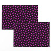 Wonky Fringed Polka Blobs - Pink on Black