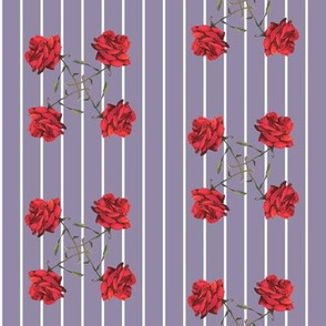 JP35 -  Large - Pinstripes and Red Roses - Rustic Lavender - Red - Green
