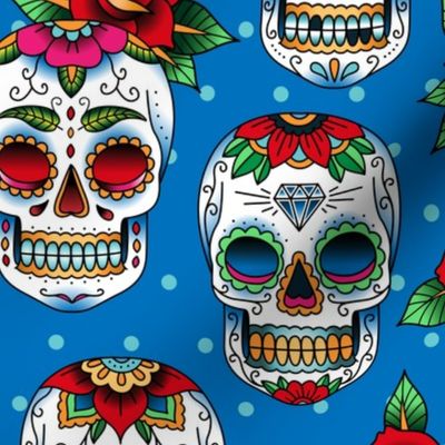 oldschool tattoo sugar skulls blue