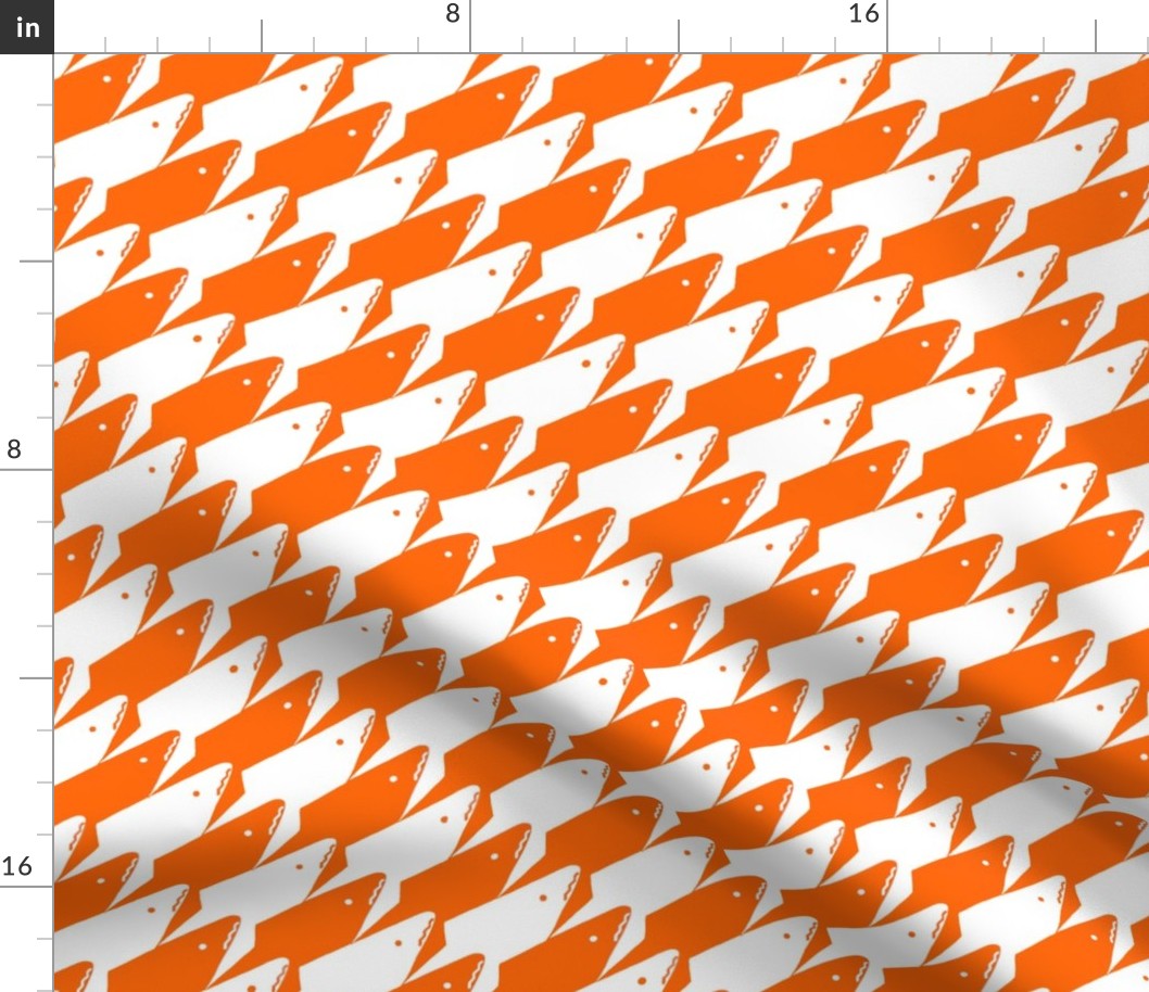 Sharkstooth Sharks Pattern Repeat in White and Orange