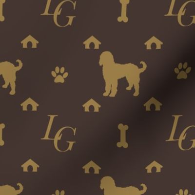 Louis Luxury Goldendoodle Dog Pattern on Brown