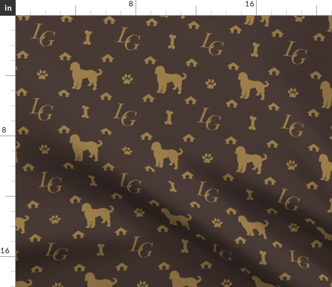 Louis Luxury Goldendoodle Dog Pattern on Brown