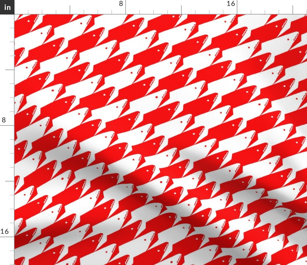 Sharkstooth Sharks Pattern Repeat in White and Red