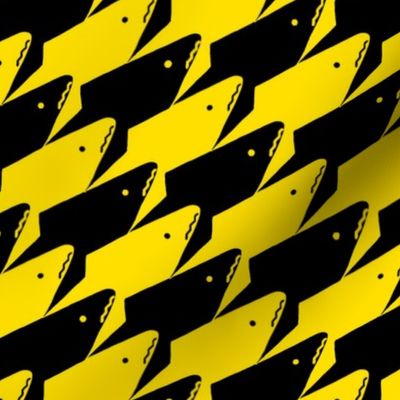 Sharkstooth Sharks Pattern Repeat in Black and Yellow