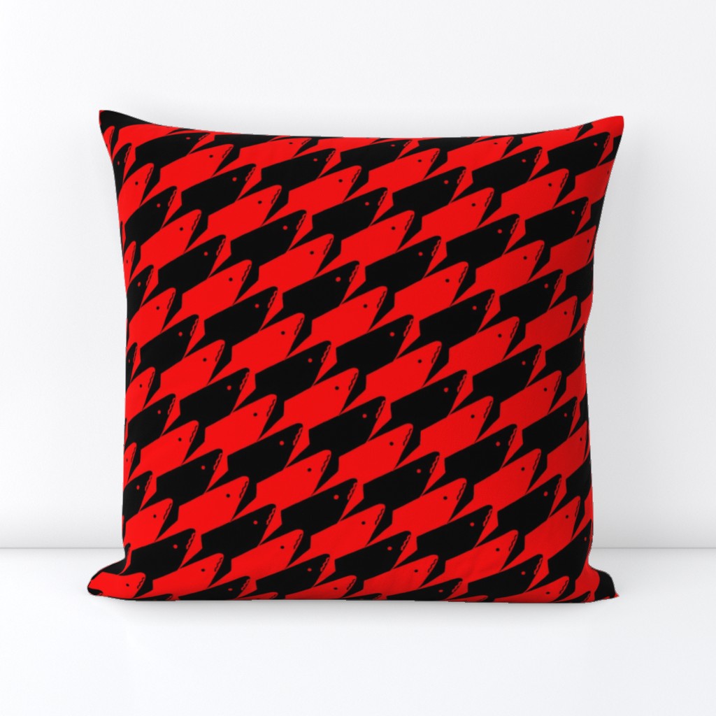 Sharkstooth Sharks Pattern Repeat in Black and Red