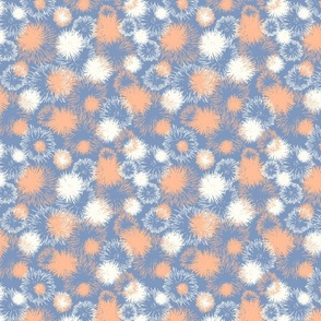 white and peach dandelion fuzz on cornflower blue by rysunki_malunki