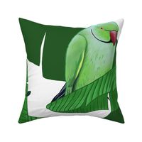 Tropical Green Parrot Birds on Banana Leaves - White Largest Size