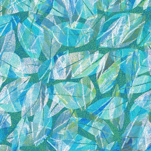 Tropical Abstract Leaves Turquoise 250