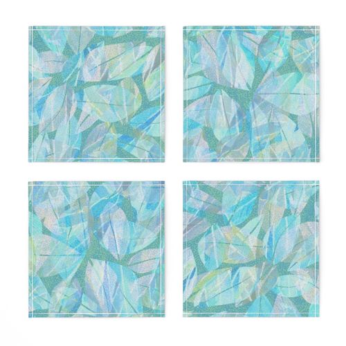 Tropical Abstract Leaves Aqua 48inL