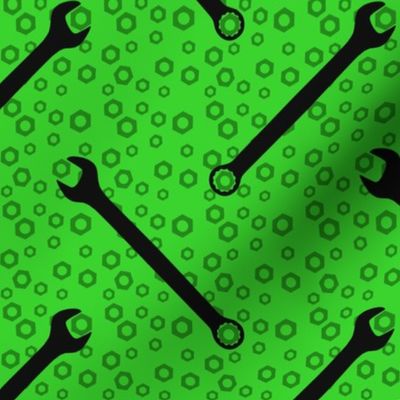 Combination Wrenches & Nuts on Green