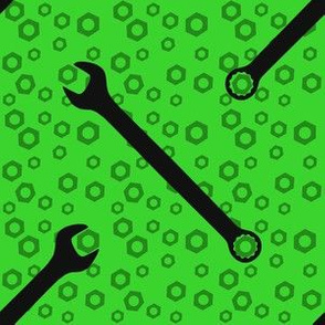 Combination Wrenches & Nuts on Green