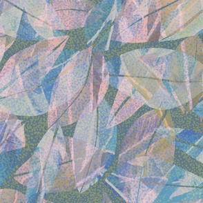 Tropical Abstract Leaves Pink on Gray 150