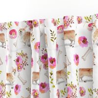 9" corgi floral fabric - dog fabric, corgi fabric, pet fabric, boone fabric, corgi fun fabric - white