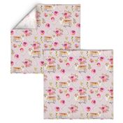 9" corgi florals pet dog welsh corgi pembroke corgi flowers girls nursery pastel pink vintage spring florals dog