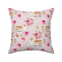 9" corgi florals pet dog welsh corgi pembroke corgi flowers girls nursery pastel pink vintage spring florals dog