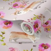 9" corgi florals pet dog welsh corgi pembroke corgi flowers girls nursery pastel pink vintage spring florals dog