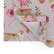 9" corgi florals pet dog welsh corgi pembroke corgi flowers girls nursery pastel pink vintage spring florals dog