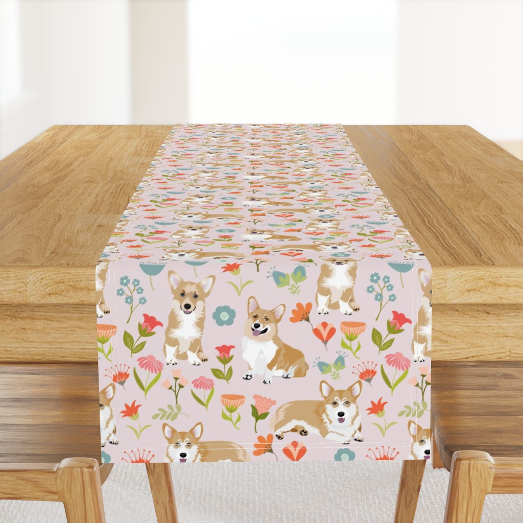 12" corgi floral fabric - dog fabric, corgi fabric, pet fabric, corgi fun fabric - pink