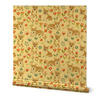 9" corgi floral fabric - dog fabric, corgi fabric, pet fabric, corgi fun fabric - white