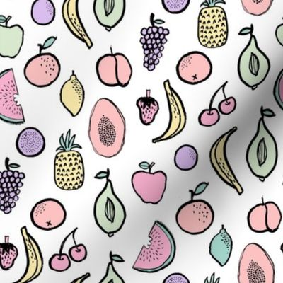 fruits fabric - summer fabric, bright tropical fruits, summer kids fabric, kids clothes fabric, cute fruit design - pastel