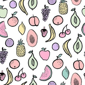 fruits fabric - summer fabric, bright tropical fruits, summer kids fabric, kids clothes fabric, cute fruit design - pastel