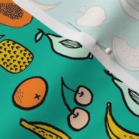 fruits fabric - summer fabric, bright tropical fruits, summer kids fabric, kids clothes fabric, cute fruit design - green