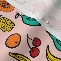 fruits fabric - summer fabric, bright tropical fruits, summer kids fabric, kids clothes fabric, cute fruit design - peach