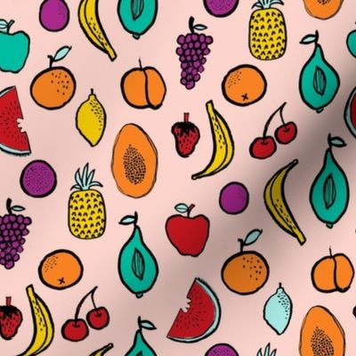 fruits fabric - summer fabric, bright tropical fruits, summer kids fabric, kids clothes fabric, cute fruit design - peach
