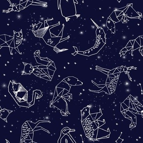 constellations // origami geometric animal astronomy stars night sky navy blue kids nursery baby print