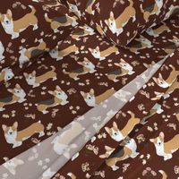 9" corgi floral fabric - dog fabric, corgi fabric, pet fabric, corgi fun fabric - brown