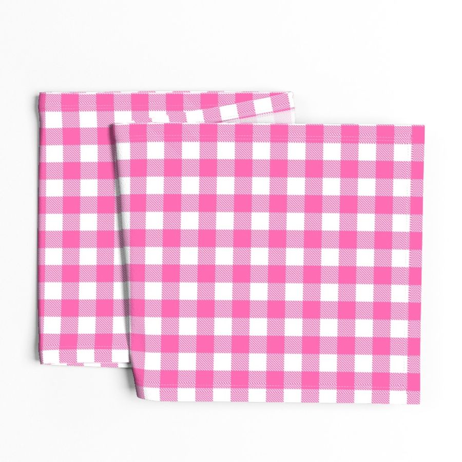 1" hot pink and white buffalo plaid - pink and white plaid, pink plaid, pink tartan, tartan, buffalo check - girls plaid - pink and white